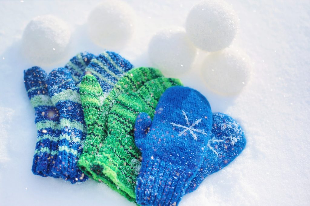 blue and green color mittens