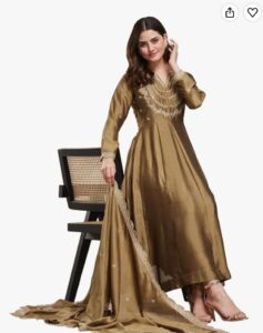 Silk copper anarkali suit set