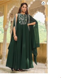 Embroided Bottle green Anarkali dress