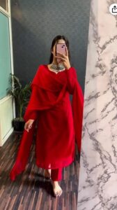 Festive red chikankari kurta set
