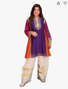 Purple Orange Festive Co-ord Set Purple and orange embroidered kurta pants set