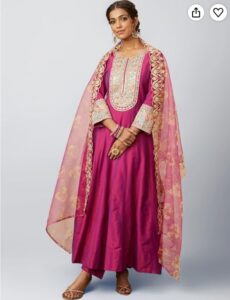Pink embroidered Anarkali kurta set with dupatta