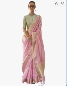 Pastel pink Banarasi silk saree with zari design