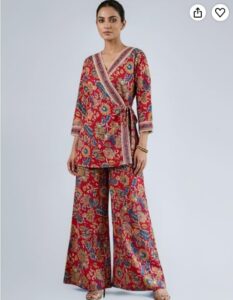 Printed Red Blue Festive Co-ord Set Printed red and blue kurta palazzo co-ord set