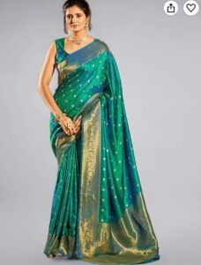 Green lightweight silk saree with Zari work